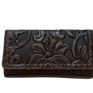 b.o.c Born Concept Deluxe wallet dark brown floral-embossed faux leather